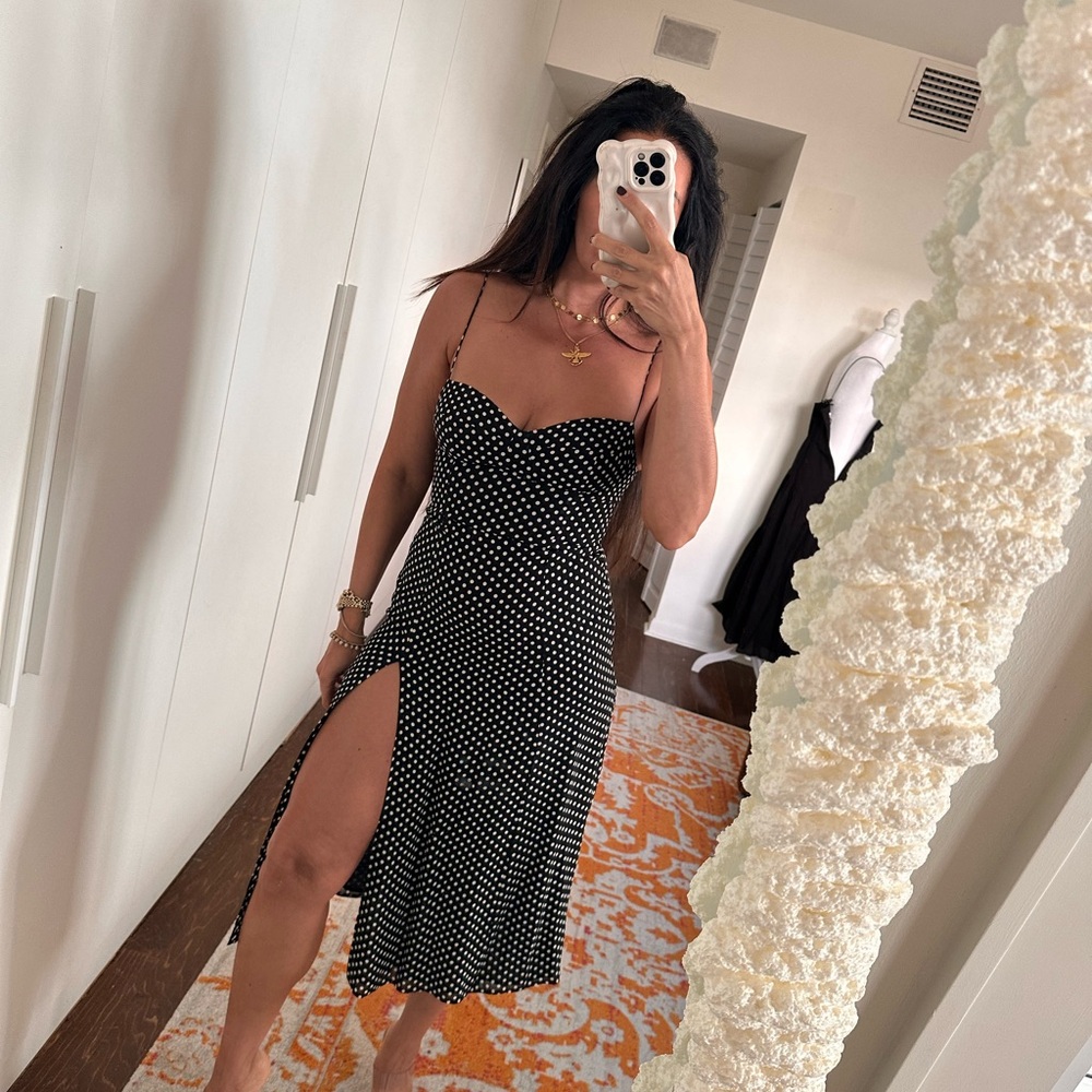 Reformation Black Polka Dot Dress - Picture 2 of 6